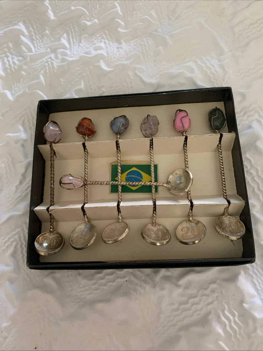 getulio vargas brasil 20 contavos six piece silver rock coin spoon set of 7
